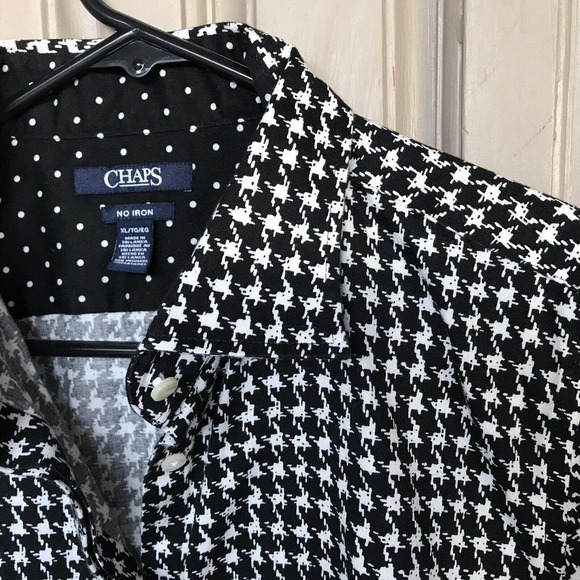 Chaps Blouse SzXL Lt Weight Black/White Houndstooth Collar Cuffs Pre-Owned - Picture 4 of 8